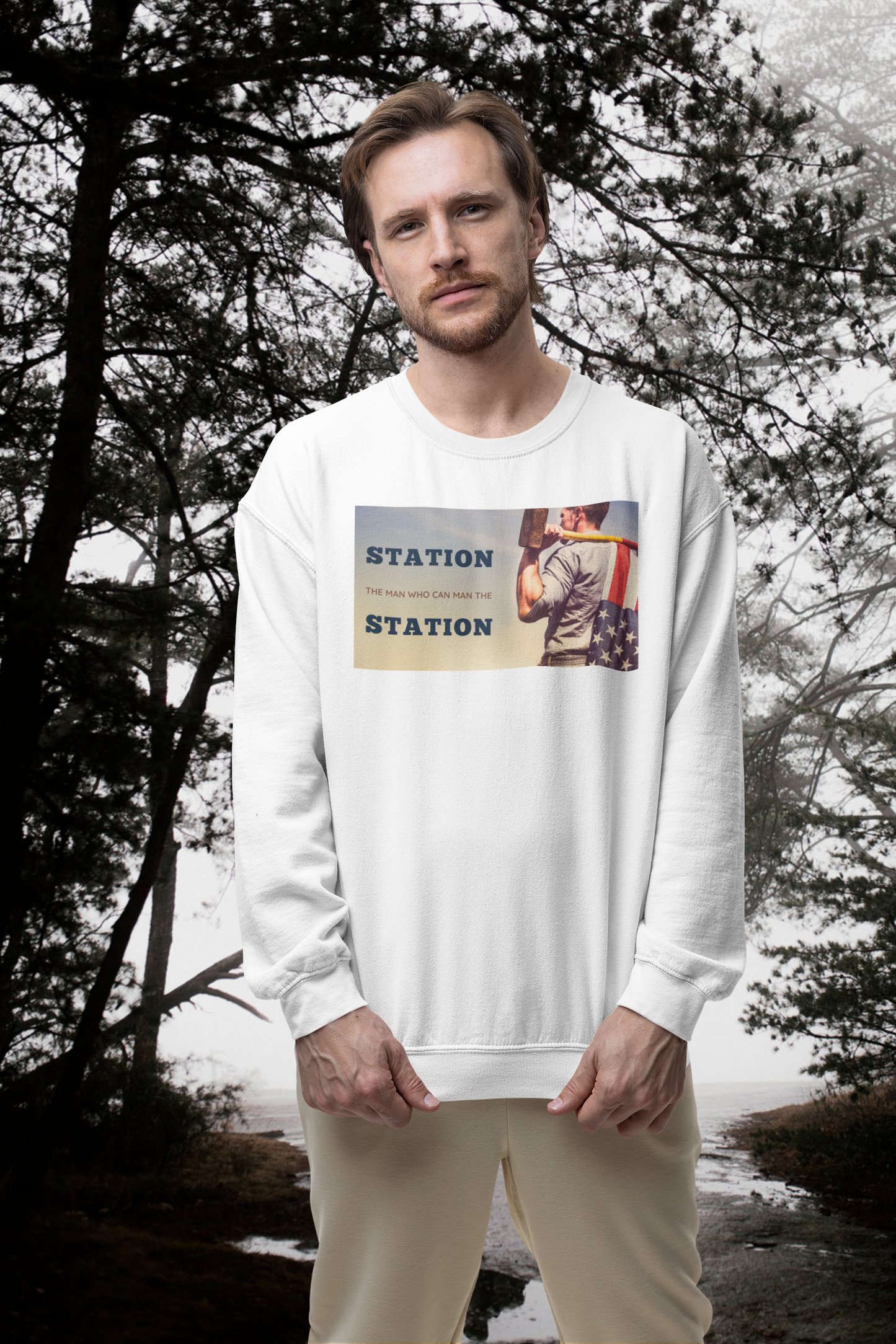 Station The Man Who Can Man The Station - Unisex Heavy Blend™ Crewneck Sweatshirt